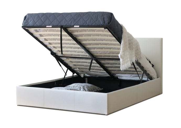 Bradford PU Leather Queen Gas Lift Ottoman Storage Bed White - Ashley Rose