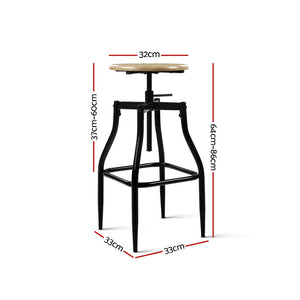 Ashley Rose 2 x Vintage Kitchen Wooden Bar Stools Swivel Industrial Bar Stool Retro - Ashley Rose