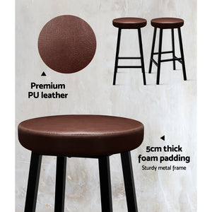Ashley Rose 2 x Vintage Kitchen Bar Stools Industrial Leather Brown Bar Stool Retro - Ashley Rose