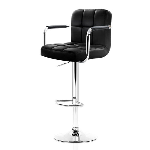 Ashley Rose 2x Bar Stools Gas lift Swivel Chairs Kitchen Armrest Leather Chrome Black - Ashley Rose