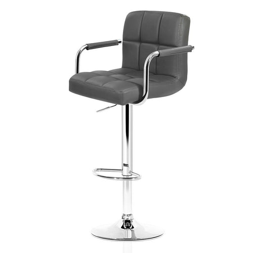 Ashley Rose 2x Bar Stools Gas lift Swivel Chairs Kitchen Armrest Leather Chrome Grey - Ashley Rose