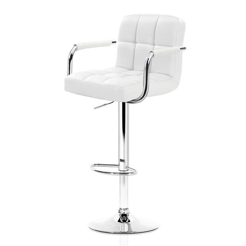 Ashley Rose 2x Bar Stools Gas lift Swivel Chairs Kitchen Armrest Leather Chrome White - Ashley Rose