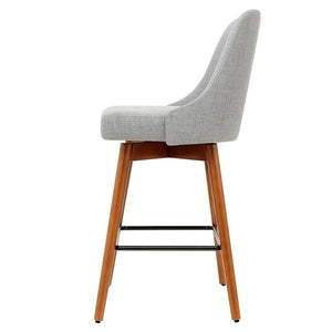 Ashley Rose 2x Wooden Bar Stools Swivel Bar Stool Kitchen Cafe Fabric Light Grey - Ashley Rose