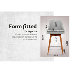 Ashley Rose 2x Wooden Bar Stools Swivel Bar Stool Kitchen Cafe Fabric Light Grey - Ashley Rose