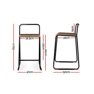 Ashley Rose 2x Rustic Bar Stools Vintage Kitchen Stools Retro Metal Wooden 66cm Seat Height - Ashley Rose