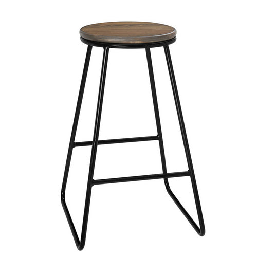 Ashley Rose 4x Retro Bar Stools Rustic Vintage Kitchen Stools Chairs Metal Pine Wood Seat 66cm - Ashley Rose