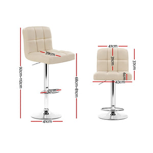 Ashley Rose 2x Leather Bar Stools NOEL Kitchen Chairs Swivel Bar Stool Gas Lift Beige - Ashley Rose