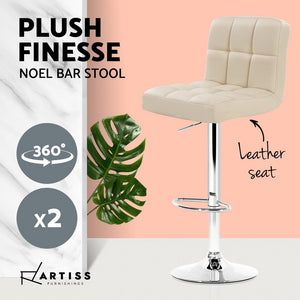 Ashley Rose 2x Leather Bar Stools NOEL Kitchen Chairs Swivel Bar Stool Gas Lift Beige - Ashley Rose