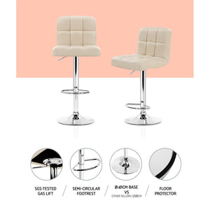 Ashley Rose 2x Leather Bar Stools NOEL Kitchen Chairs Swivel Bar Stool Gas Lift Beige - Ashley Rose