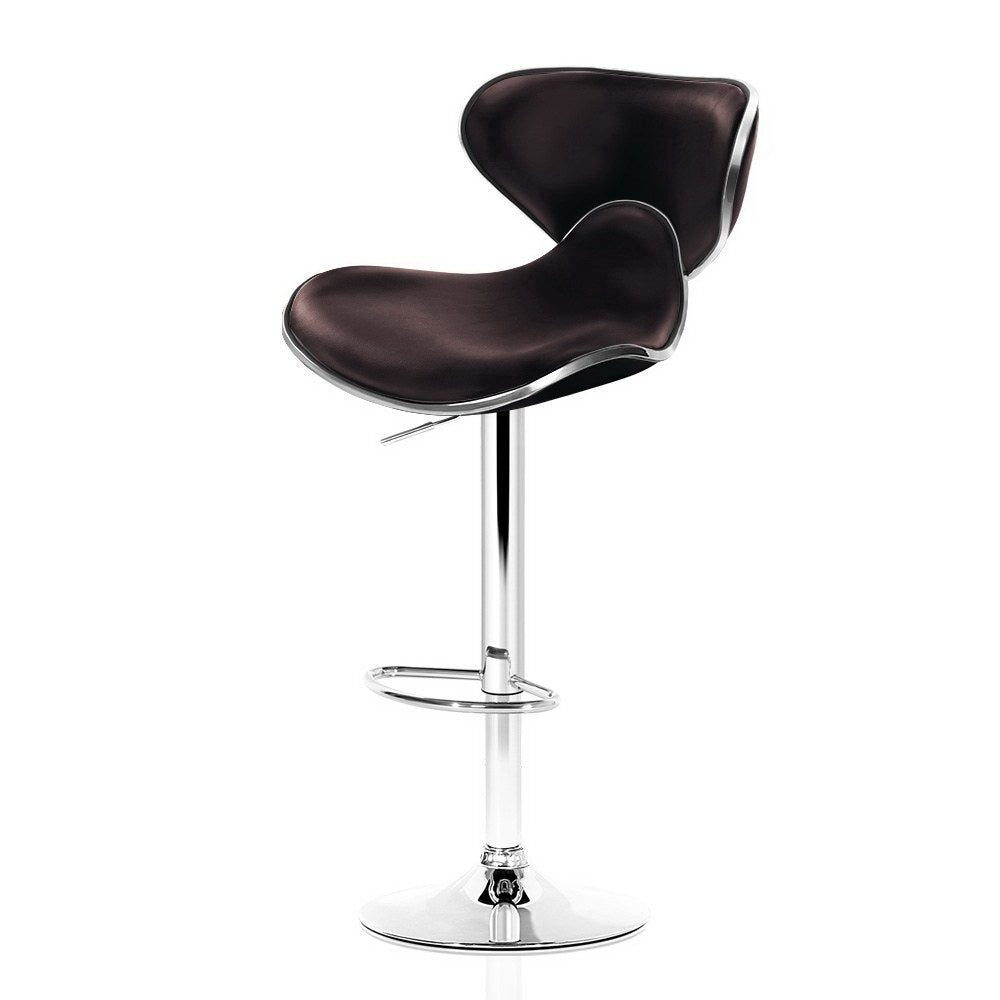 Ashley Rose 2x Gas Lift Bar Stools Swivel Chairs Leather Chrome Chocolate - Ashley Rose