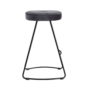 Ashley Rose 2x Bar Stools Kitchen Stool Chairs Modern Metal Velvet Fabric Grey - Ashley Rose