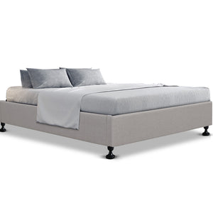 Ashley Rose Queen Size Bed Base Frame Mattress Platform Fabric Wooden Beige - Ashley Rose