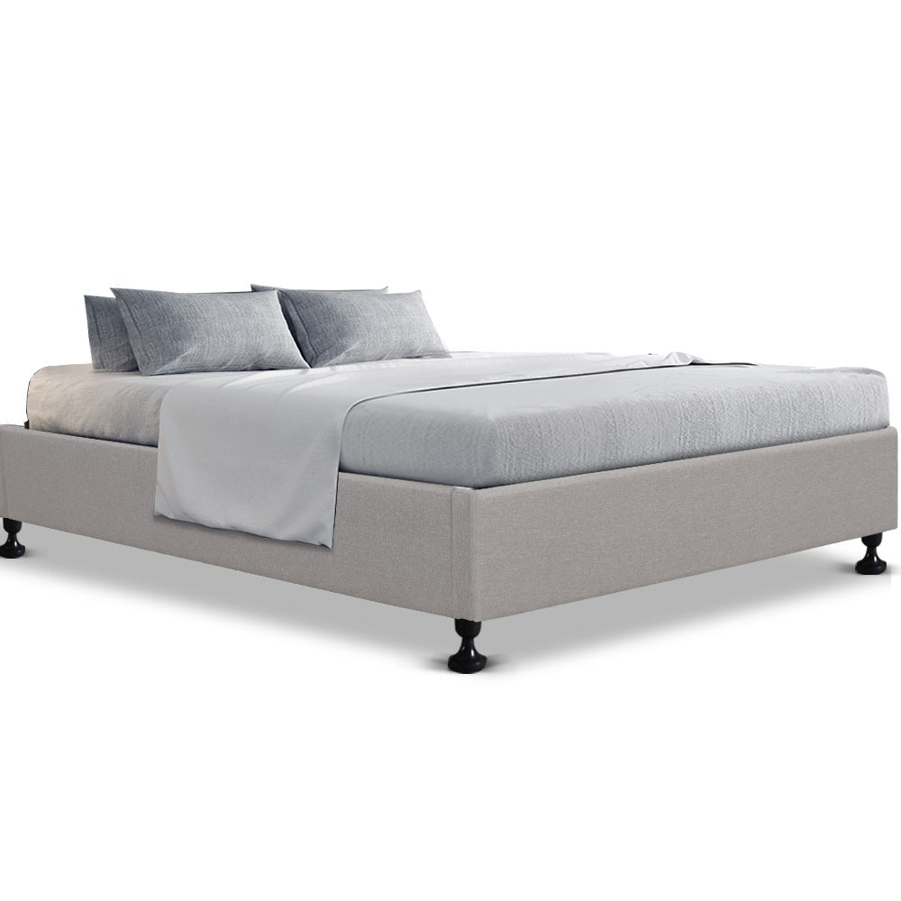 Ashley Rose Queen Size Bed Base Frame Mattress Platform Fabric Wooden Beige - Ashley Rose