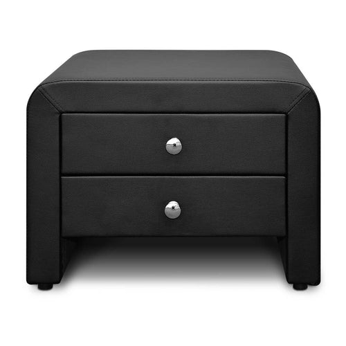 Ashley Rose PU Leather Bedside Table with 2 Drawers - Black - Ashley Rose