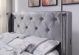 Empress USB Fabric Double Gas Lift Ottoman Storage Bed Light Grey - Ashley Rose