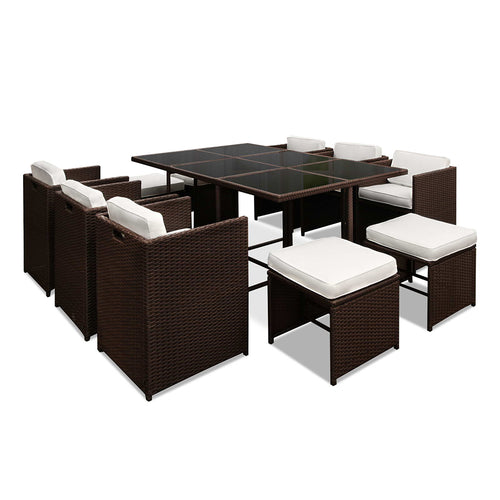 Ashley Rose 11 Piece PE Wicker Outdoor Dining Set - Brown & White - Ashley Rose