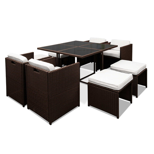 Ashley Rose 9 Piece Wicker Outdoor Dining Set - Brown & White - Ashley Rose