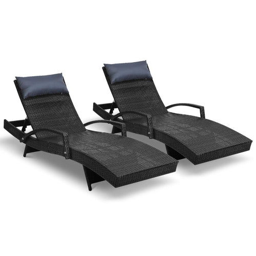 Ashley Rose Sun Lounge Setting Black Wicker Day Bed Outdoor Furniture Garden Patio - Ashley Rose