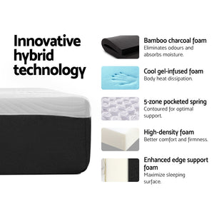 Ashley Rose Bedding Queen Size Hybrid Mattress Cool Gel Bamboo Charcoal Memory Foam Pocket Spring - Ashley Rose