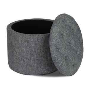 Ashley Rose Fabric Round Storage Ottoman - Grey - Ashley Rose