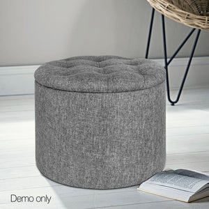 Ashley Rose Fabric Round Storage Ottoman - Grey - Ashley Rose