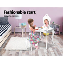 Load image into Gallery viewer, Ashley Rose Kids Vanity Dressing Table Stool Set Mirror Drawer Children Makeup White - Ashley Rose