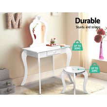 Load image into Gallery viewer, Ashley Rose Kids Vanity Dressing Table Stool Set Mirror Drawer Children Makeup White - Ashley Rose