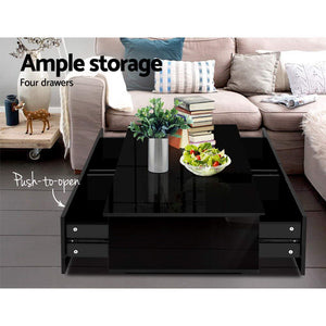 Ashley Rose Modern Coffee Table 4 Storage Drawers High Gloss Living Room Furniture Black - Ashley Rose