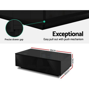 Ashley Rose Modern Coffee Table 4 Storage Drawers High Gloss Living Room Furniture Black - Ashley Rose