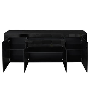 Ashles Rose Sideboard Buffet High Gloss Storage Cabinet 4 Doors Cupboard Hall Black - Ashley Rose