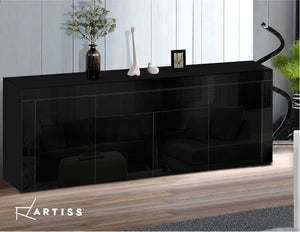 Ashles Rose Sideboard Buffet High Gloss Storage Cabinet 4 Doors Cupboard Hall Black - Ashley Rose