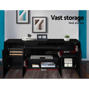 Ashles Rose Sideboard Buffet High Gloss Storage Cabinet 4 Doors Cupboard Hall Black - Ashley Rose