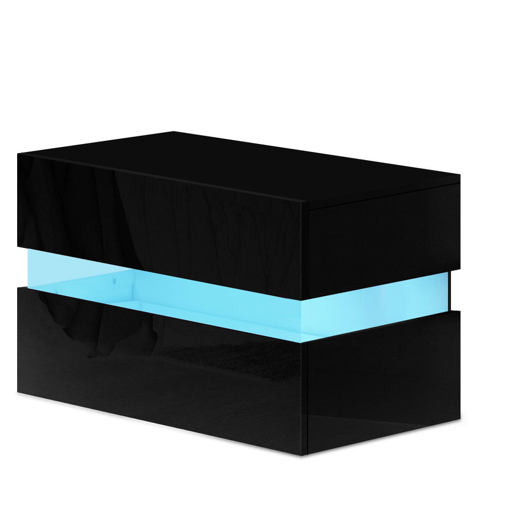 Ashley Rose Bedside Table 2 Drawers RGB LED Side Nightstand High Gloss Cabinet Black - Ashley Rose
