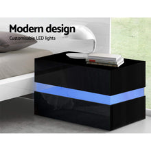 Load image into Gallery viewer, Ashley Rose Bedside Table 2 Drawers RGB LED Side Nightstand High Gloss Cabinet Black - Ashley Rose