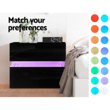 Load image into Gallery viewer, Ashley Rose Bedside Table 2 Drawers RGB LED Side Nightstand High Gloss Cabinet Black - Ashley Rose