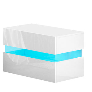 Ashley Rose Bedside Table 2 Drawers RGB LED Side Nightstand High Gloss Cabinet White - Ashley Rose