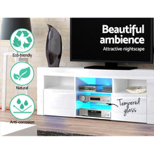 Load image into Gallery viewer, Ashley Rose 145cm RGB LED TV Stand Cabinet Entertainment Unit Gloss Furniture Tempered Glass Shelf White - Ashley Rose