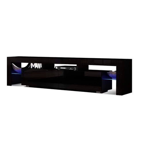 Ashley Rose 189cm RGB LED TV Stand Cabinet Entertainment Unit Gloss Furniture Drawers Tempered Glass Shelf Black - Ashley Rose