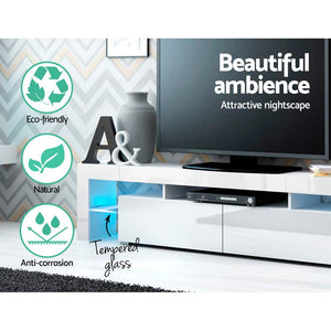 Ashley Rose 189cm RGB LED TV Stand Cabinet Entertainment Unit Gloss Furniture Drawers Tempered Glass Shelf White - Ashley Rose