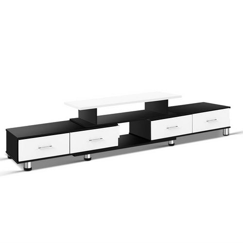 Ashley Rose Wooden TV Stand Entertainment Unit 160CM To 220CM Lowline Storage Drawers Black White - Ashley Rose