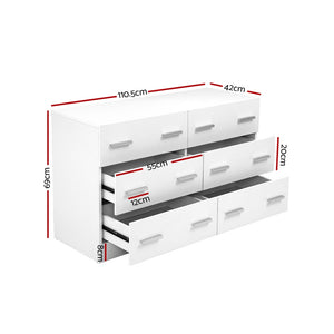 Ashley Rose 6 Chest of Drawers Cabinet Dresser Tallboy Lowboy Storage Bedroom White - Ashley Rose