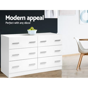 Ashley Rose 6 Chest of Drawers Cabinet Dresser Tallboy Lowboy Storage Bedroom White - Ashley Rose