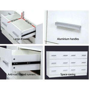 Ashley Rose 6 Chest of Drawers Cabinet Dresser Tallboy Lowboy Storage Bedroom White - Ashley Rose