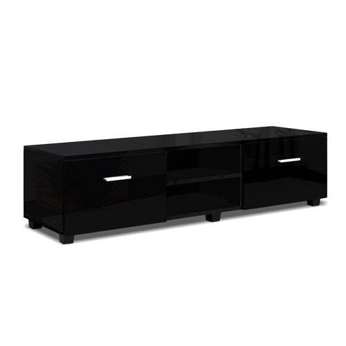 Ashley Rose 140cm High Gloss TV Cabinet Stand Entertainment Unit Storage Shelf Black - Ashley Rose