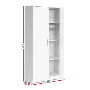Ashley Rose Multi-purpose Cupboard 2 Door 180cm Wardrobe Closet Storage Cabinet Kitchen Organiser White - Ashley Rose