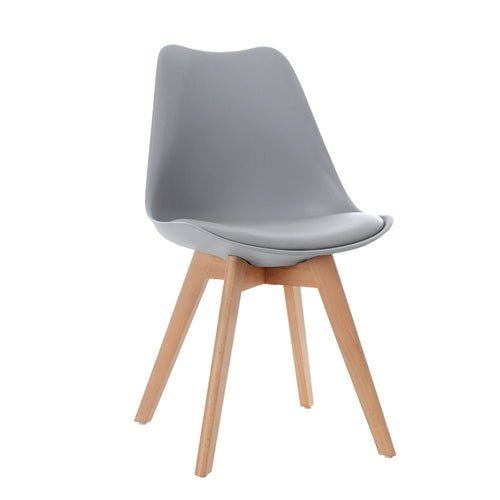 Ashley Rose 4x Retro Replica Eames Dining DSW Chairs PU Leather Padded Kitchen Cafe Beech Wood Legs Grey - Ashley Rose