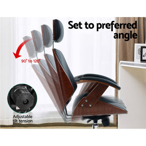 Ashley Rose Wooden Office Chair Computer Gaming Chairs Executive Leather Black - Ashley Rose