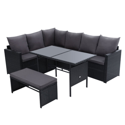 Ashley Rose Outdoor Furniture Dining Setting Sofa Set Lounge Wicker 8 Seater Black - Ashley Rose