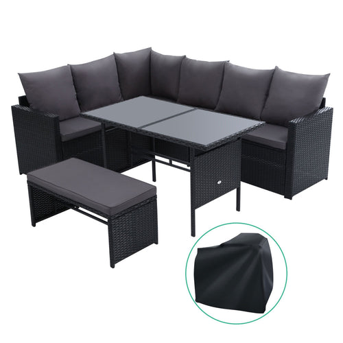 Ashley Rose Outdoor Furniture Dining Setting Sofa Set Wicker 8 Seater Storage Cover Black - Ashley Rose