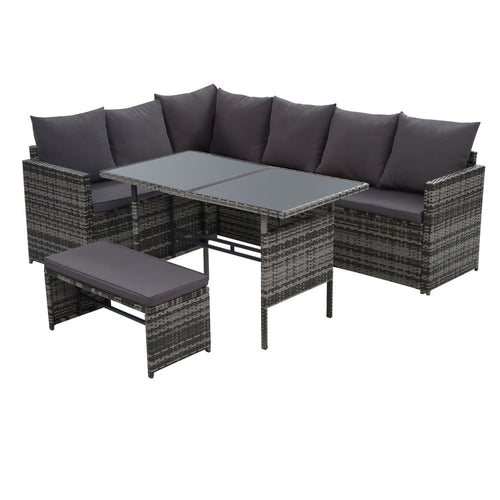 Ashley Rose Outdoor Furniture Dining Setting Sofa Set Lounge Wicker 8 Seater Mixed Grey - Ashley Rose